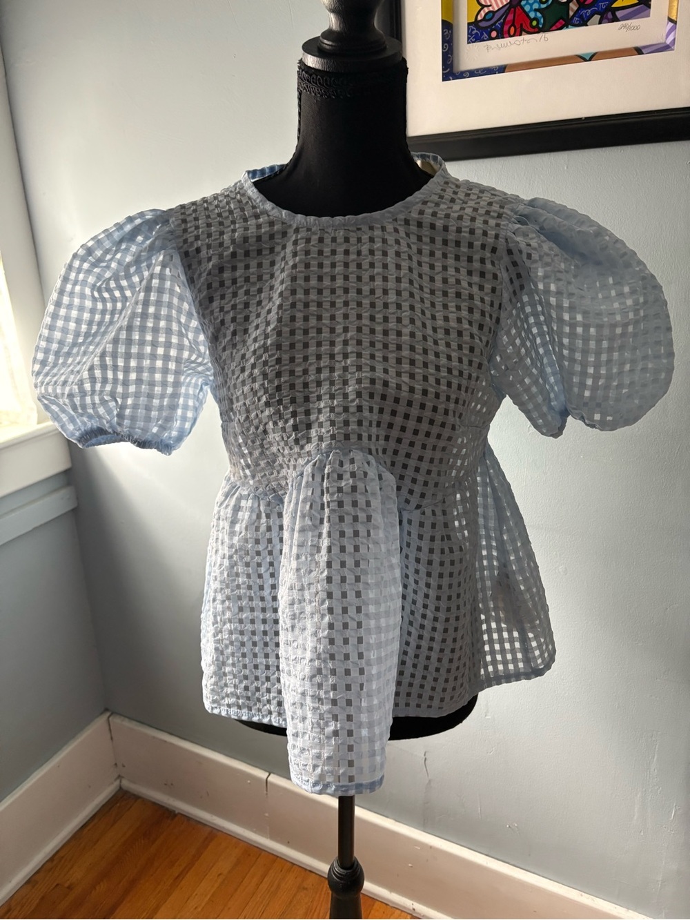 Maeve Blue Anthropologie Baby Doll Checkered Top XXS